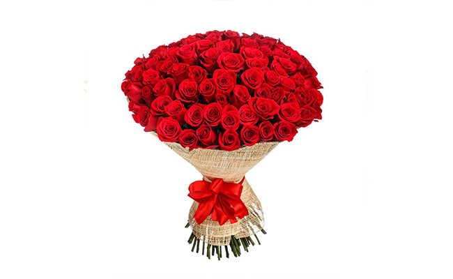 100 red roses round bouquet