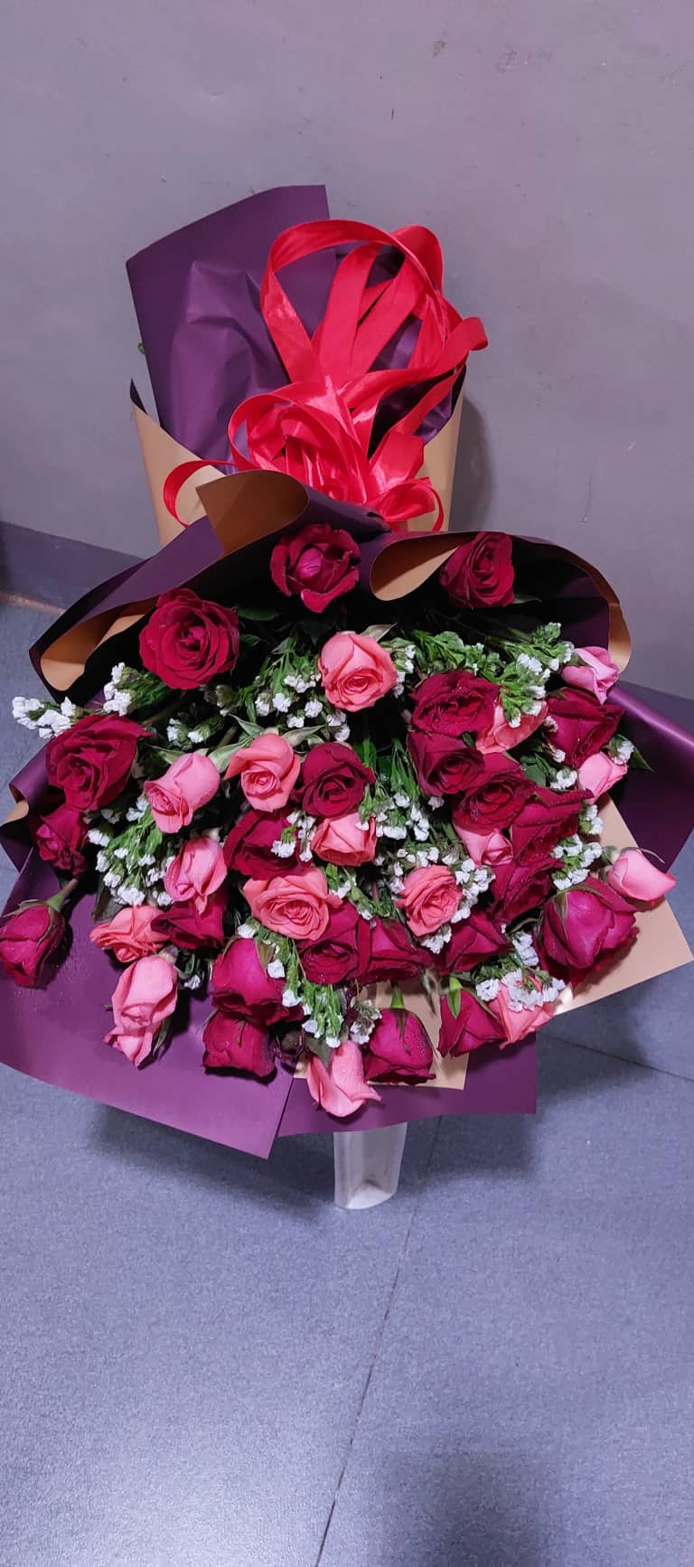 red and pink roses bouquet 3 dz.